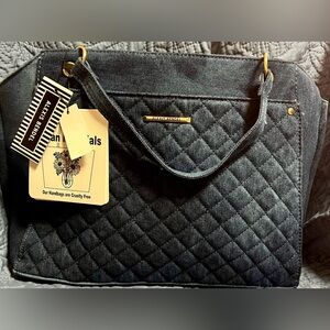 NWT Alexis Bendel Vegan Satchel/Tote/Handbag Dark Blue Stone Wash Look 💙 Trendy